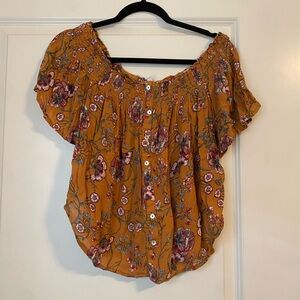 NWOT Floral Off-Shoulder Top in Mustard